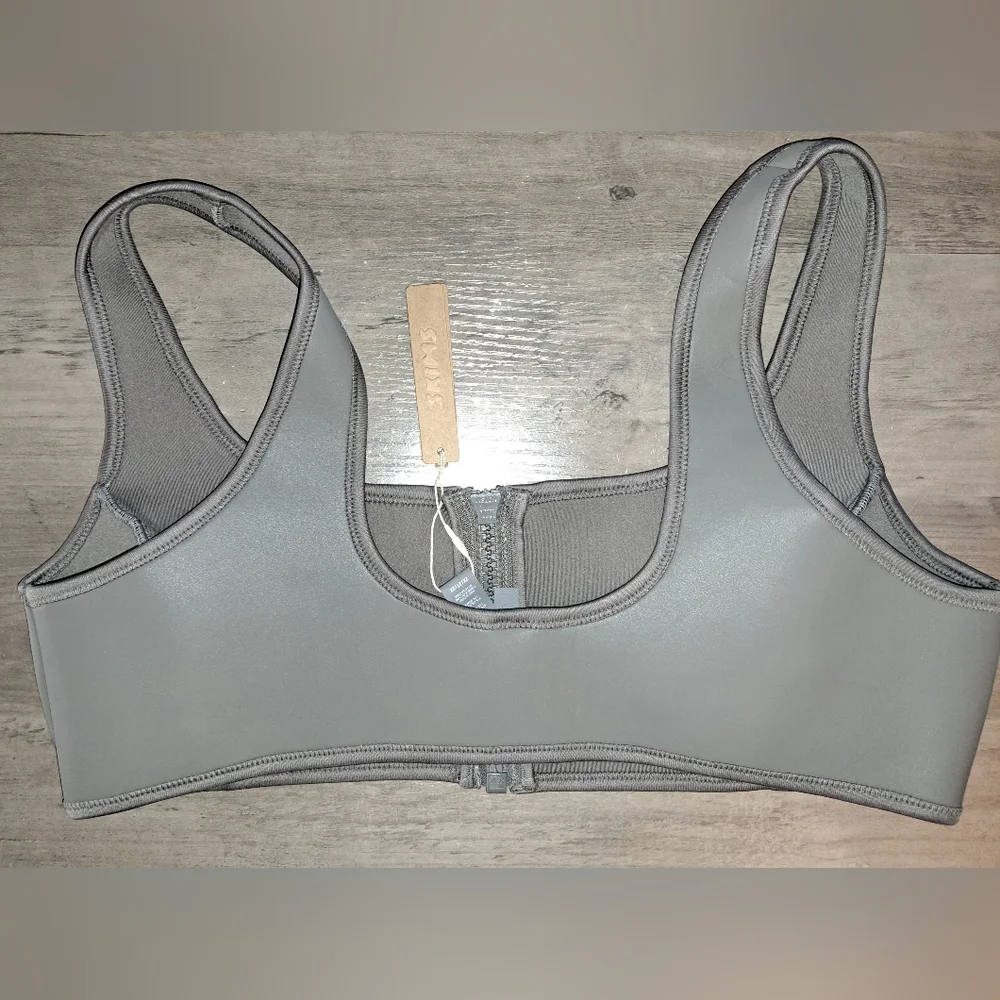 ❤️NWT SKIMS 2 piece Rubberized Scuba Swim Scoop top + bikini bottoms Set Grey 2X